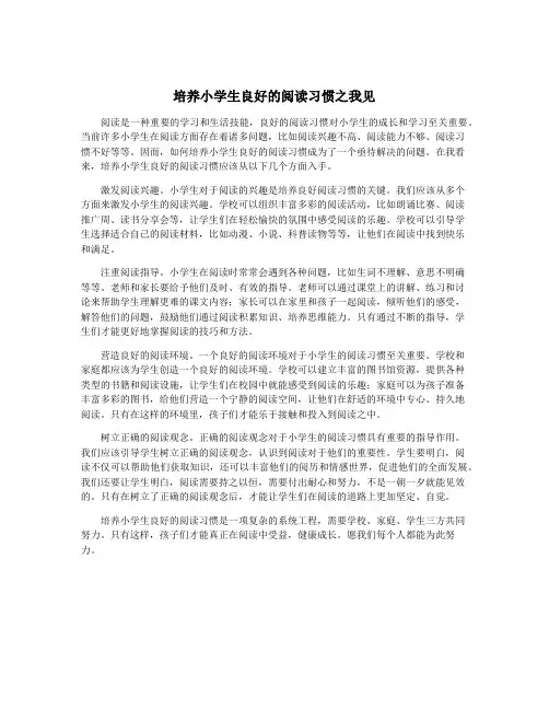 培养小学生良好的阅读习惯之我见