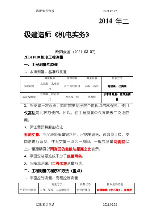 二级建造师《机电实务》葵花宝典(熟记必过)之欧阳家百创编