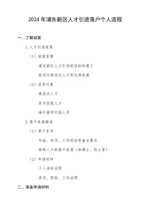 2024年浦东新区人才引进落户个人流程