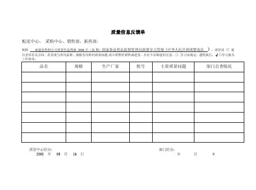 进货质量问题反馈单