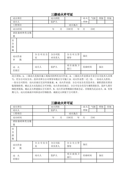 三级动火许可证