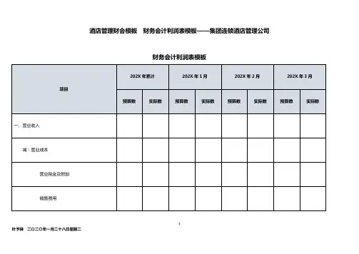酒店管理财会模板 财务会计利润表模板——集团连锁酒店管理公司2032(叶予舜)