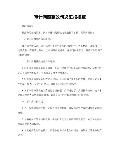 审计问题整改情况汇报模板