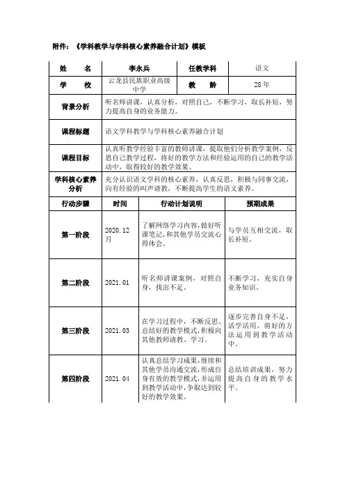 学科教学与学科核心素养融合计划