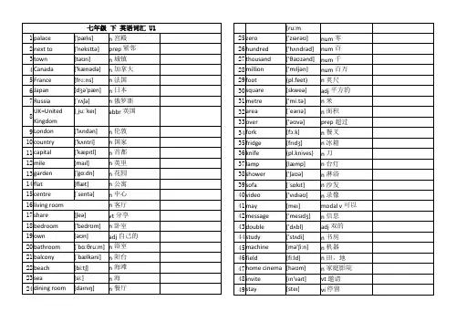译林版 英语七年级 下 单词 默写