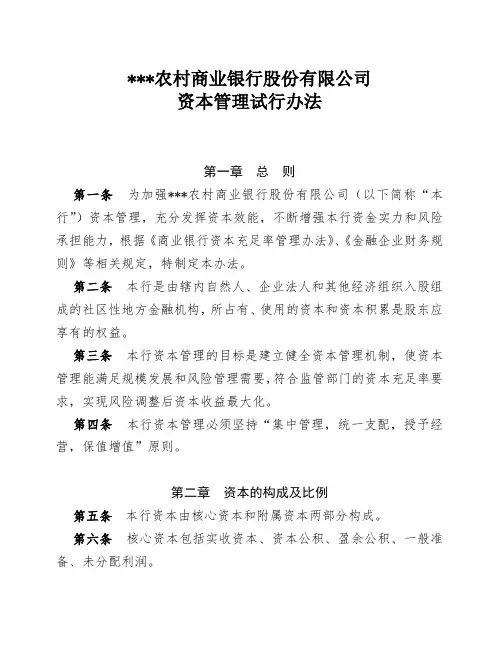 农村商业银行资本管理试行办法