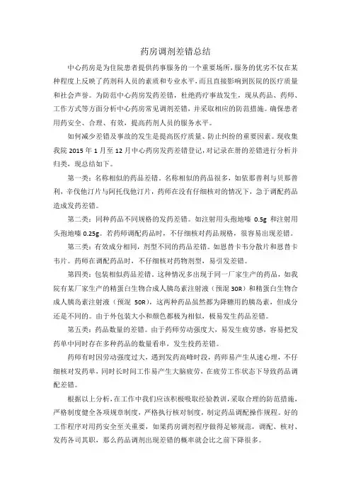 药房调剂差错总结