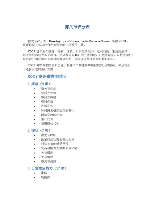 膝关节评分表
