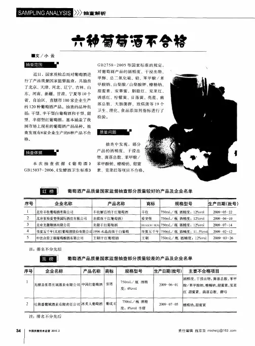 六种葡萄酒不合格