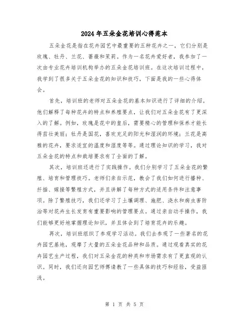 2024年五朵金花培训心得范本(2篇)