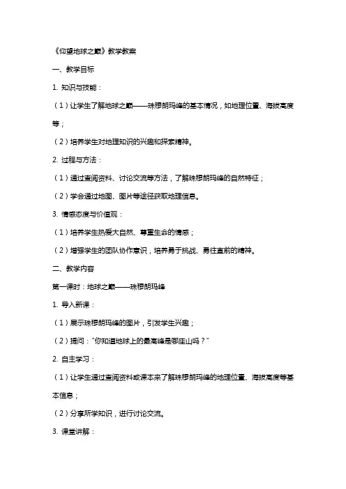 《仰望地球之巅》教学教案