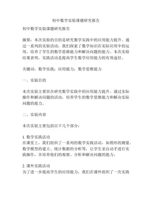 初中数学实验课题研究报告