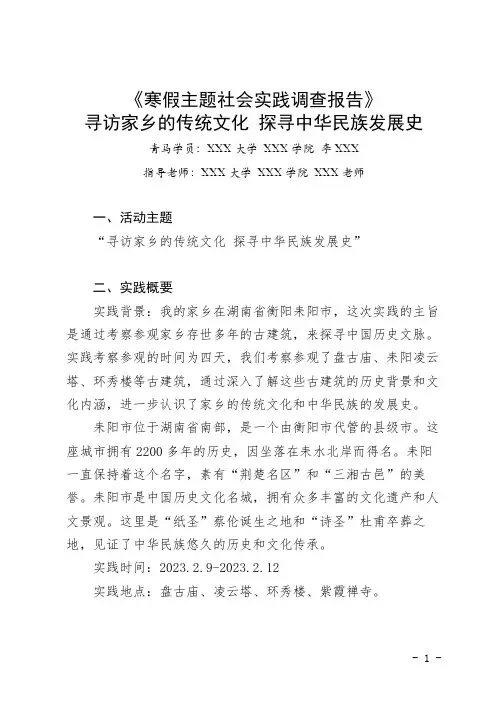 青马社会实践报告-衡阳耒阳市3000字