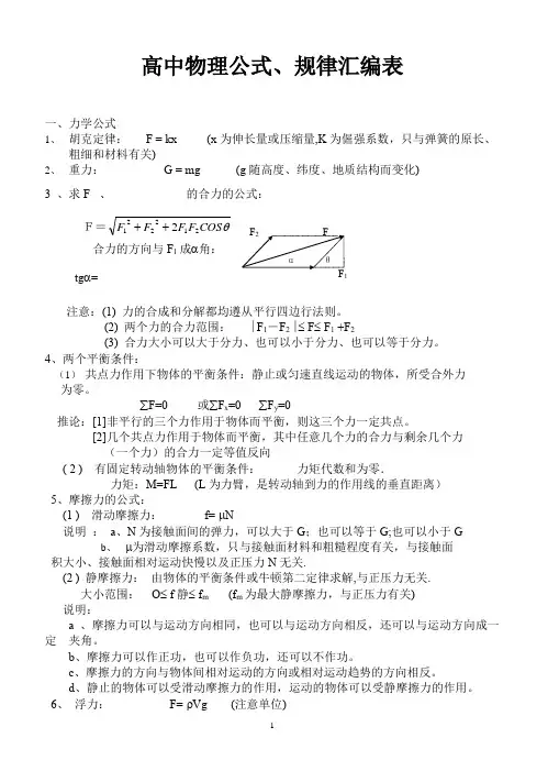 高中物理公式大全总结