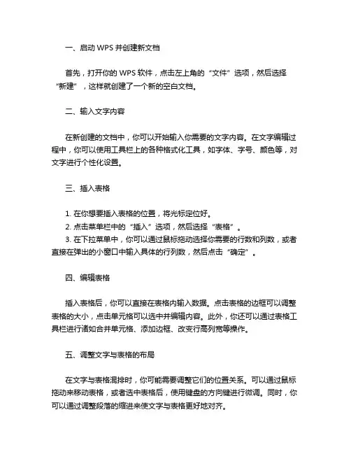 wps文字与表格混排的基本流程