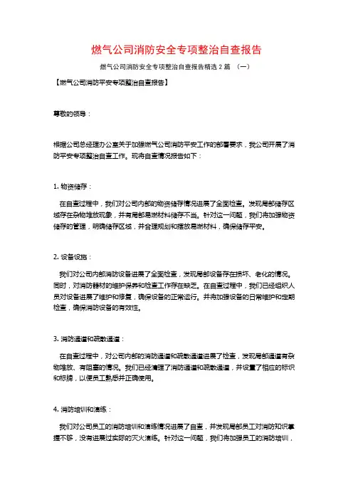 燃气公司消防安全专项整治自查报告2篇