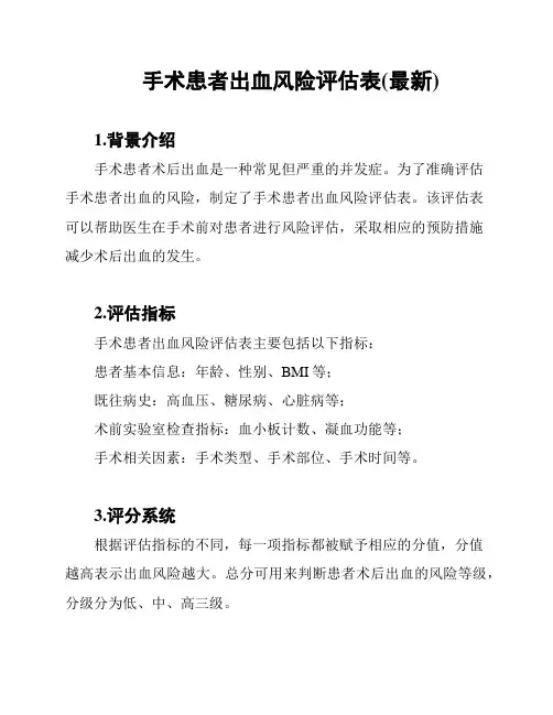手术患者出血风险评估表(最新)