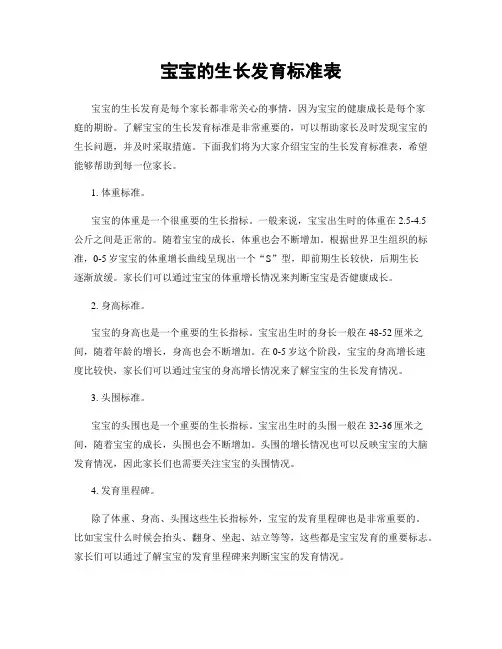 宝宝的生长发育标准表