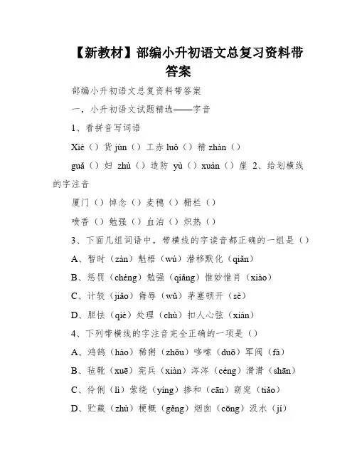 【新教材】部编小升初语文总复习资料带答案