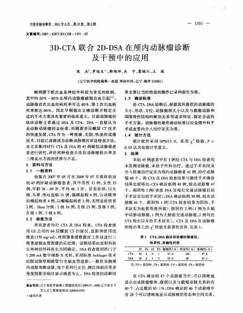 3D-CTA联合2D-DSA在颅内动脉瘤诊断及干预中的应用