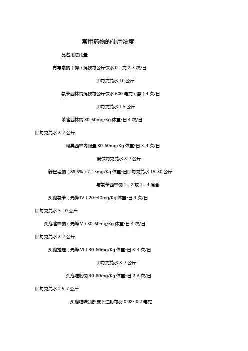 医疗药品常用药物的使用浓度