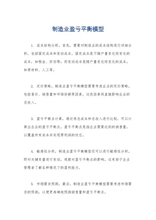 制造业盈亏平衡模型