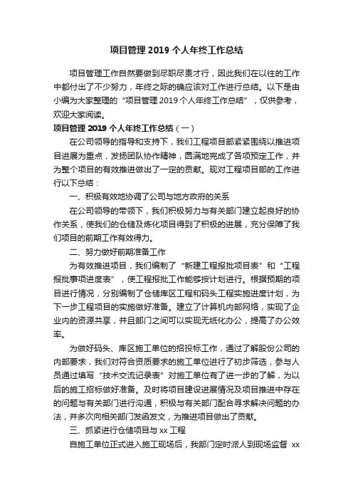 项目管理2019个人年终工作总结