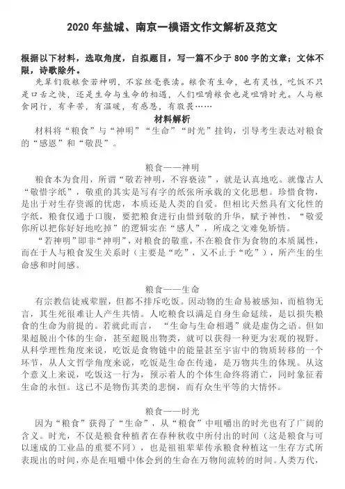 2020年一模语文作文解析及考生范文