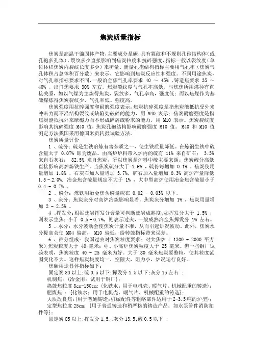 焦炭质量评价指标