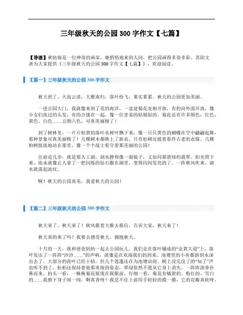 三年级秋天的公园300字作文【七篇】