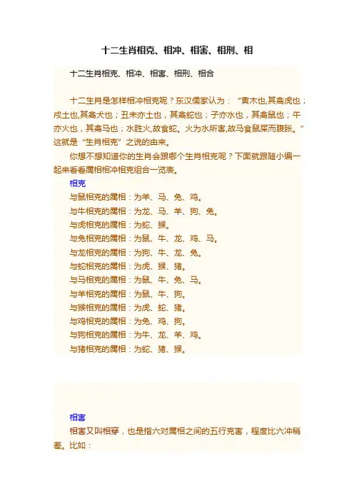 十二生肖相克、相冲、相害、相刑、相