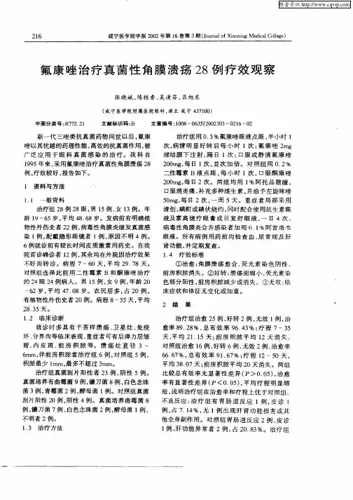 氟康唑治疗真菌性角膜溃疡28例疗效观察
