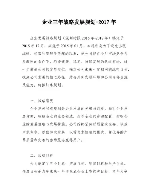 企业三年战略发展规划-2017年