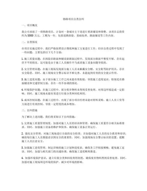 修路项目自查自纠