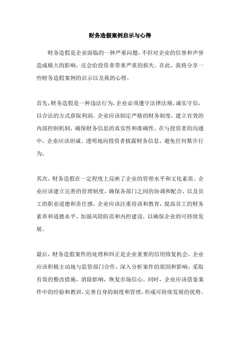 财务造假案例启示与心得