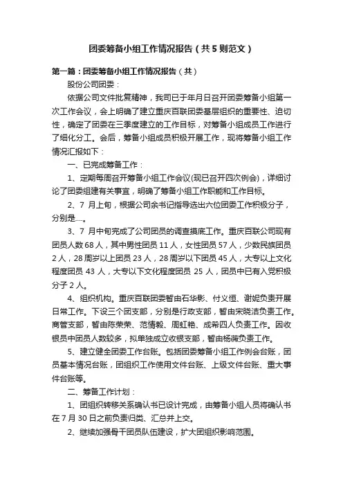 团委筹备小组工作情况报告（共5则范文）