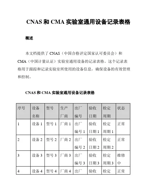 CNAS和CMA实验室通用设备记录表格
