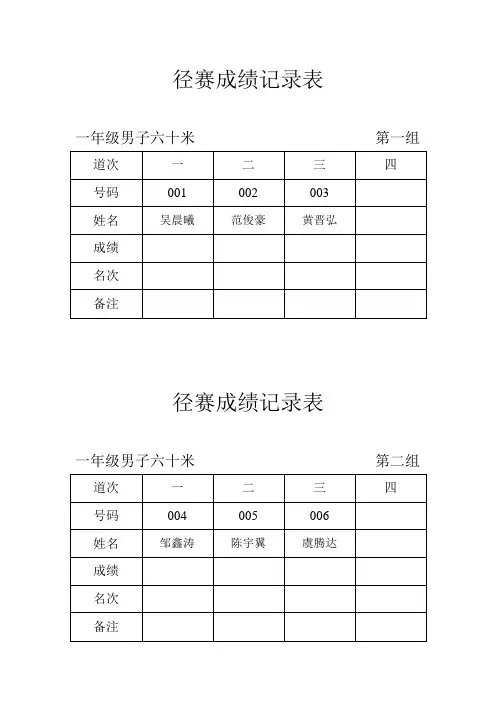 径赛成绩记录表