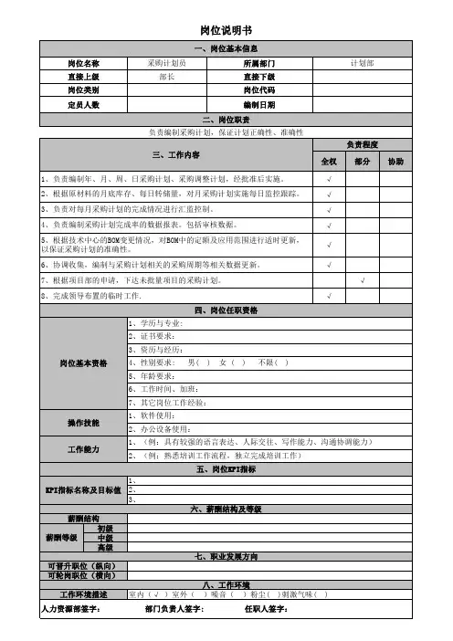 计划部各岗位职责