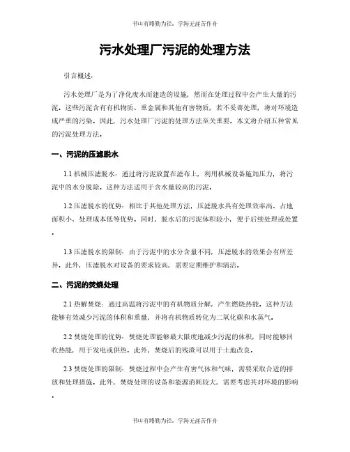 污水处理厂污泥的处理方法