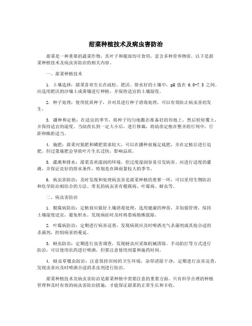 甜菜种植技术及病虫害防治