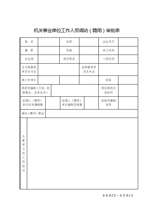 机关事业单位工作人员调动(聘用)审批表