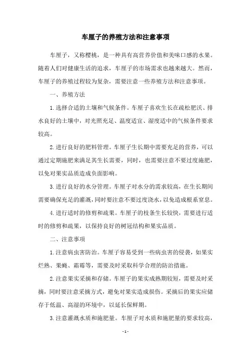 车厘子的养殖方法和注意事项