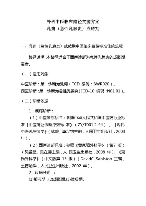 乳痈临床路径实施方案