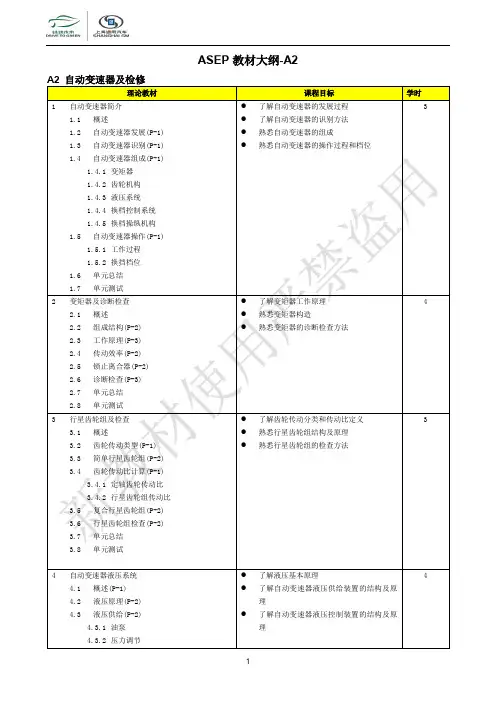 A2汽车自动变速器及检修课程大纲