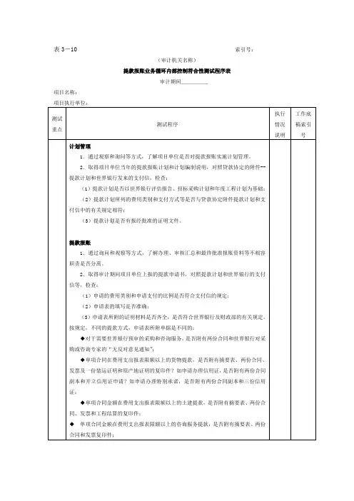 提款报账-2提款报账业务循环内部控制符合性测试程序表