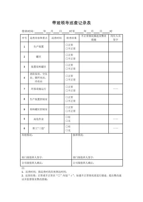 带班领导巡查记录表模板