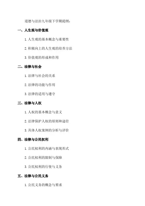 部编版九年级下道德与法治提纲