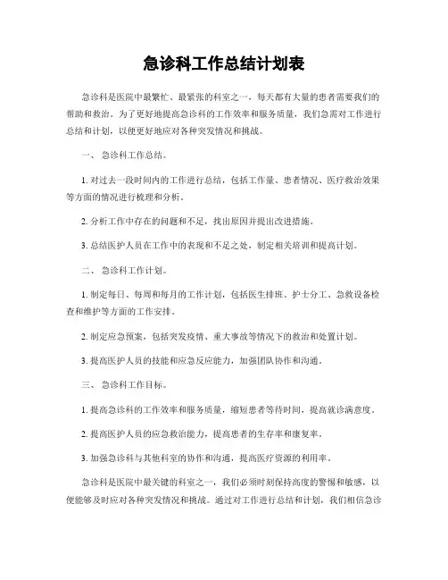 急诊科工作总结计划表