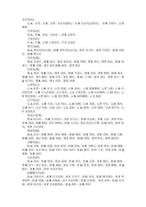 中国汽车号牌大全